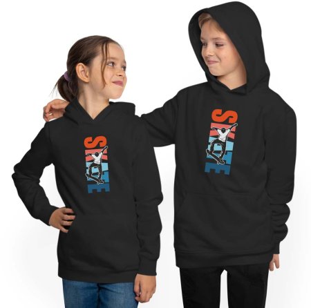 Skater Hoodie for kids - Jumping Skater in front of colorful Skate Lettering i550